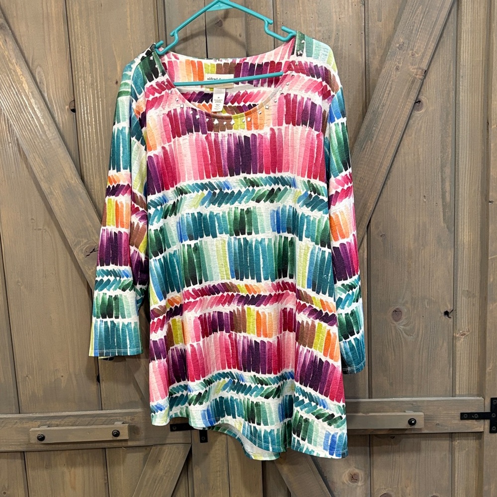 Alfred Dunner Multicolor Brushstroke Top